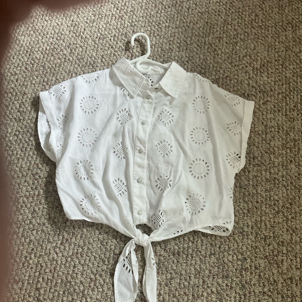 G by Guess White Eyelet Button-Down Shirt